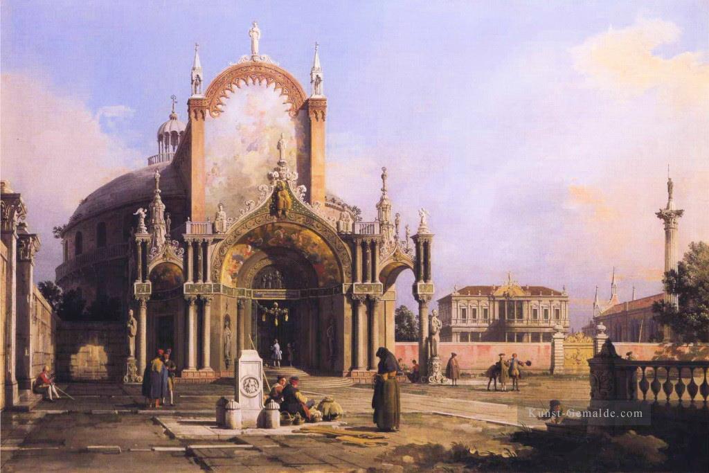 capriccio einer Rundkirche mit einer aufwendigen gotischen Portikus in einer Piazza eine palladian Piazza Canaletto Ölgemälde